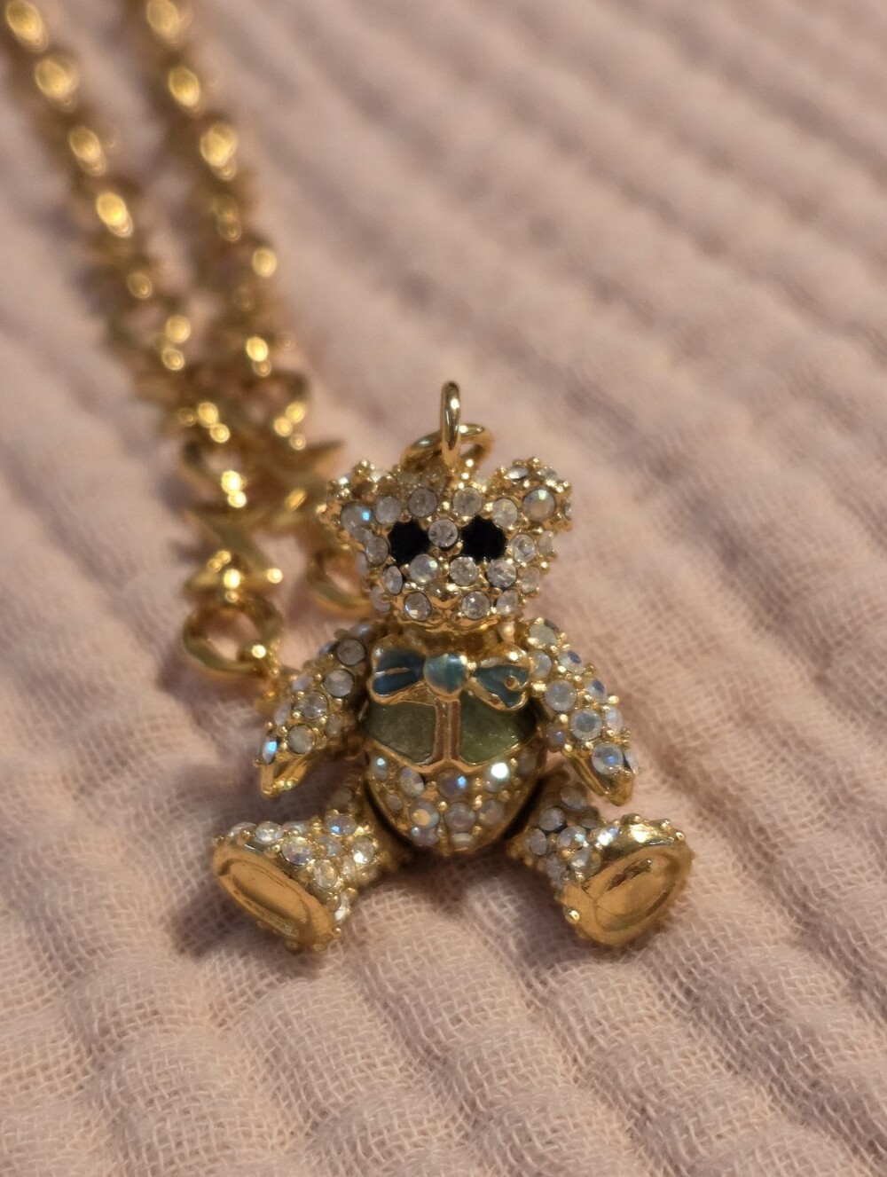Kirks Folly Articulated Crystal Enamel Teddy Bear Charm And XO Necklace